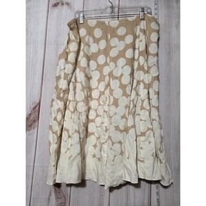 Ladies 20W Polka Dot Skirt A Line Midi Tan & White Print Casual Cute‎ Linen